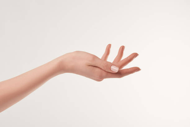 istock Partial view of female well-cared hand on white background 1126565411