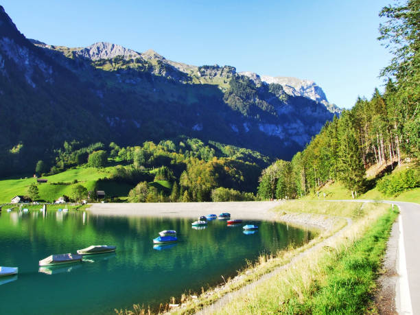 istock Alpine lake Klontalersee in mountain range Glarus Alps 1126569289