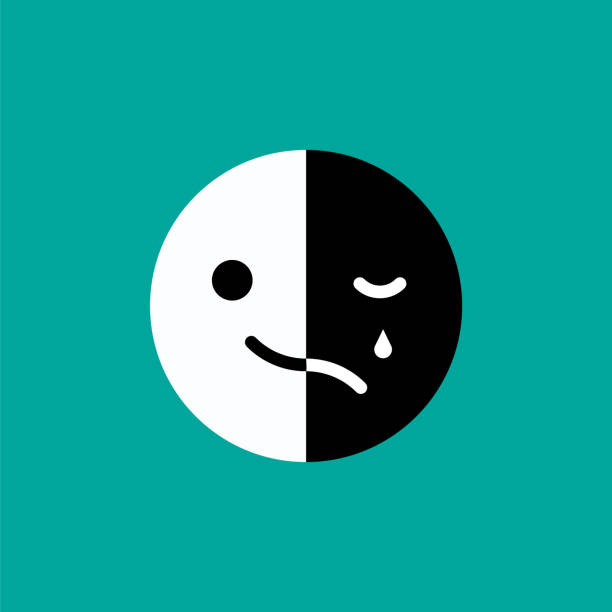 Sad and cheerful mood in one emoji vector art illustration