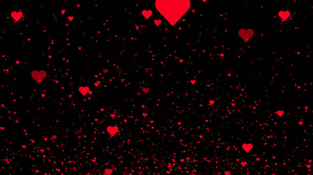 Red hearts on black background. 3D illustration background