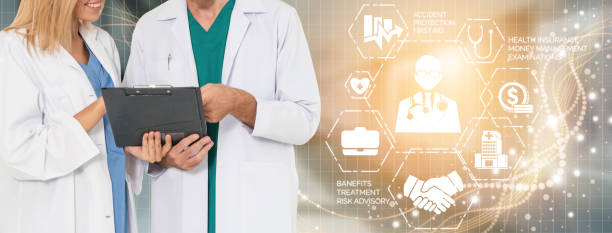 istock Doctor working in hospital with graphic interface. Medical concept. 1126592467