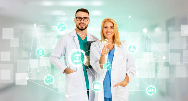 istock Doctor working in hospital with graphic interface. Medical concept. 1126592474