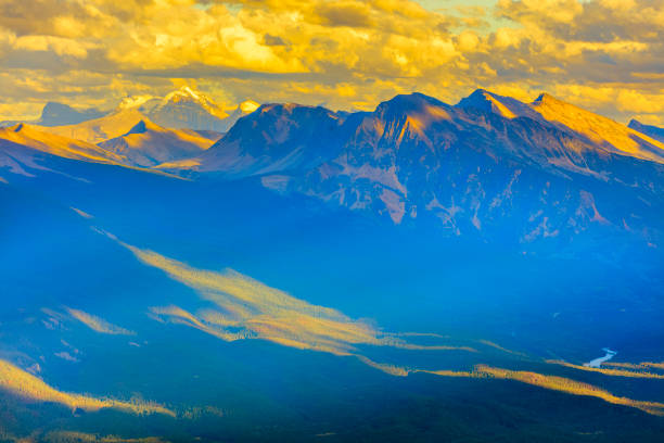 Views from Whistlers Mountain Sky tram at sunset in Jasper National Park