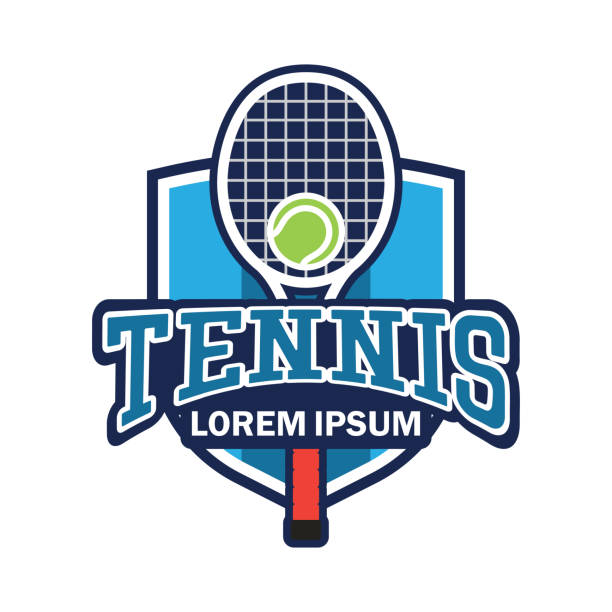 ilustrações, clipart, desenhos animados e ícones de logotipo de tribunal de tênis com espaço de texto para seu slogan / tag line, ilustração vetorial - tennis open