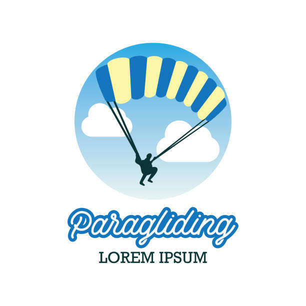 ilustrações de stock, clip art, desenhos animados e ícones de paragliding insignia with text space for your slogan / tag line, vector illustration - skydiving tandem parachute parachuting