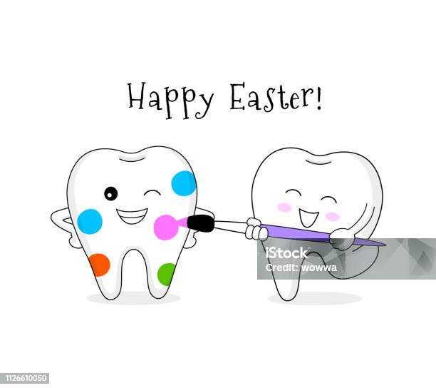 Cute Cartoon Tooth Painted By Paintbrush Stock Illustration - Download Image Now - Easter, Teeth, Banner - Sign