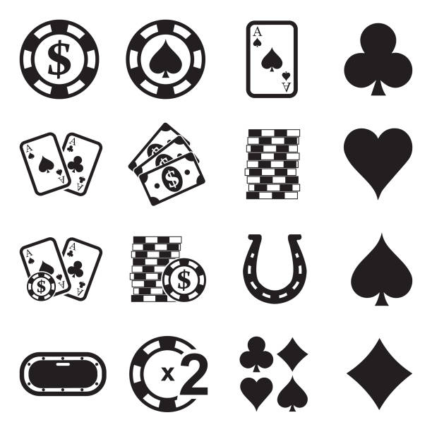 иконки покера. черный плоский дизайн. векторная иллюстрация. - luck jackpot chance poker stock illustrations