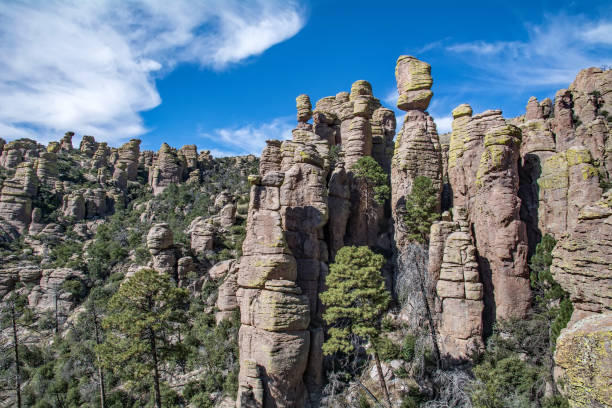 istock Eroded rhyolite rock formations (pinnacles, spires, and balanced rocks) as seen from the Echo Canyon Loop Trail in Chiricahua National Monument in Arizona 1126612932