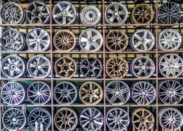 istock Stand with alloy wheels in tire store 1126613741