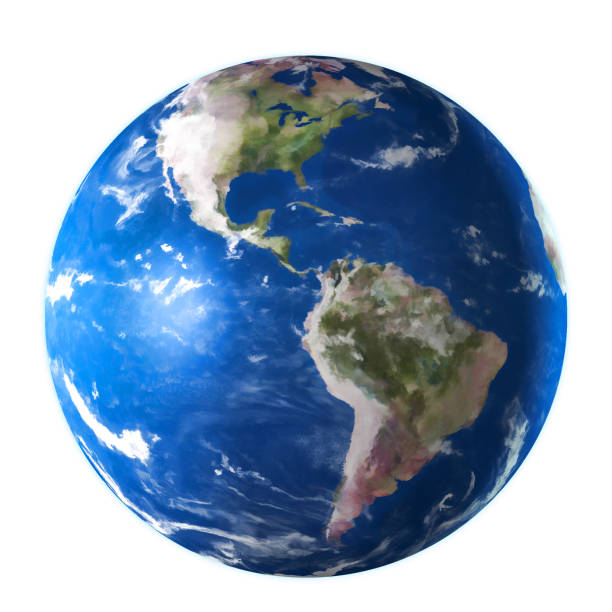 Earth blue planet isolated on white background. Watercolor, 3D illustration.