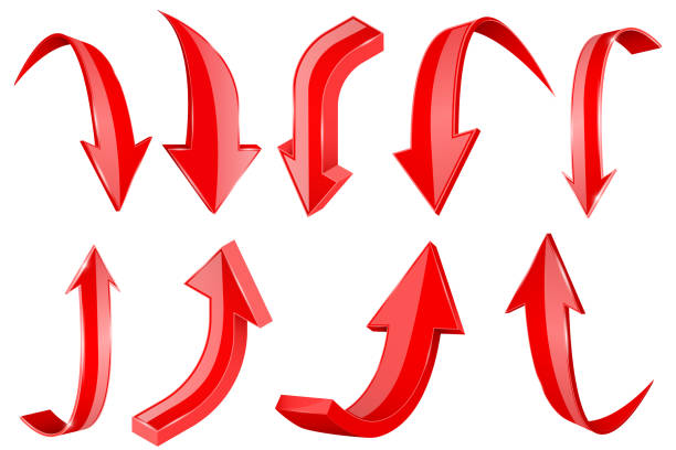 istock Red 3d shiny arrows. Set of Up and Down icons 1126615910