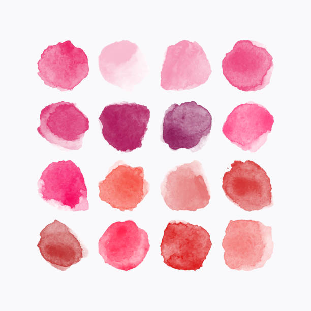 ilustrações de stock, clip art, desenhos animados e ícones de set of colorful watercolor hand painted round shapes, stains, circles, blobs isolated on white. illustration for artistic design - coral pink abstract paint