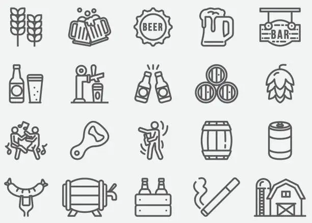 Vector illustration of Beer Party Line Icons