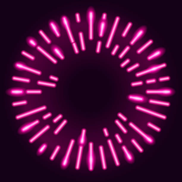 istock Neon sunburst design element on dark purple background. Vintage frame of radial glowing rays. Vector 10 EPS illustration. 1126625446