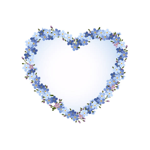 istock Heart with forget-me-not flowers, Blank nostalgic card, Vector illustration isolated on white background 1126626760