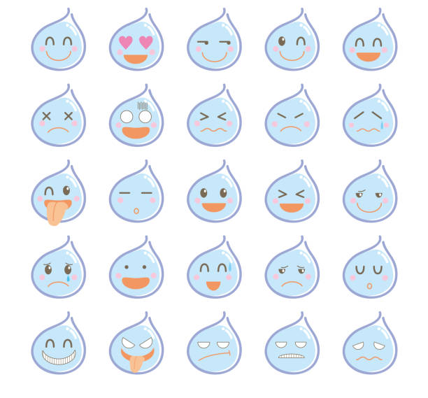 charakter symbolsatz · niedlich wassertropfen - condensation smiley face water raindrop stock-grafiken, -clipart, -cartoons und -symbole