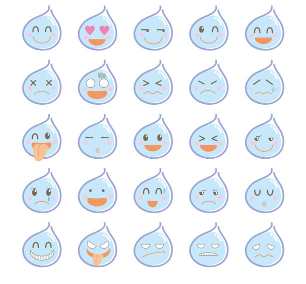 ilustraciones, imágenes clip art, dibujos animados e iconos de stock de icono conjunto · gota de agua linda - condensation smiley face water raindrop