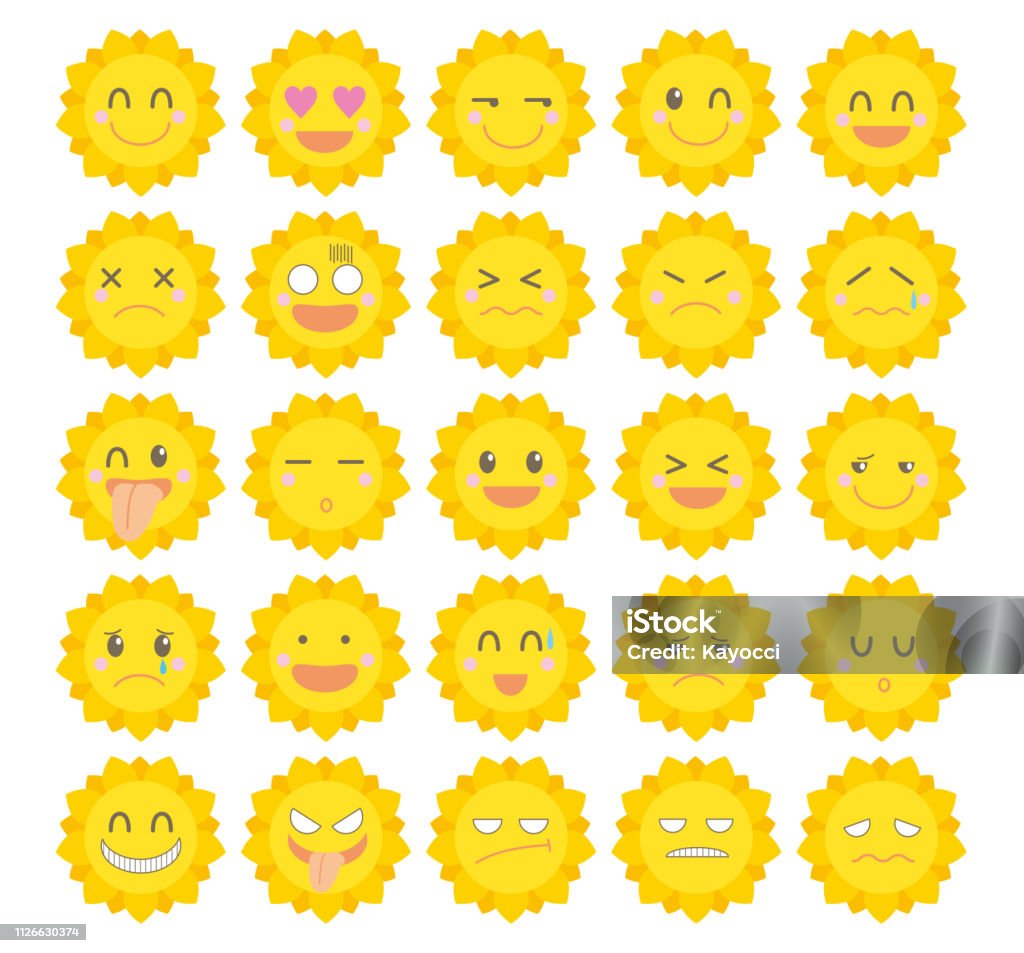 Character icon set · Cute sun Vector illustration image of web icon. To poster, card and ad. Sun stock vector