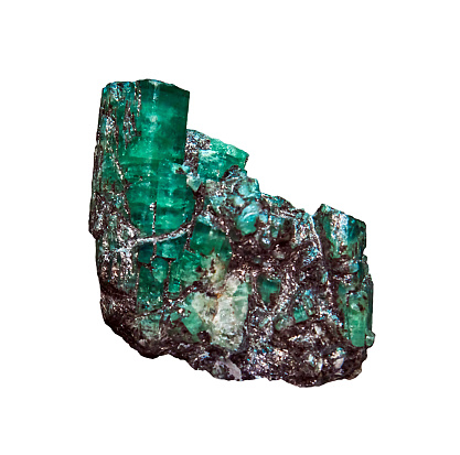 specimen of natural raw velvet malachite rock cutout on white background