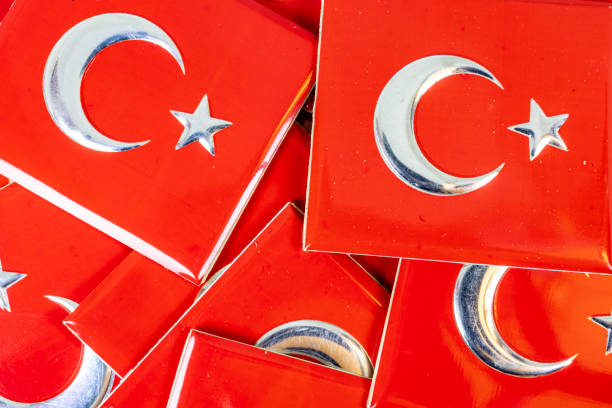 istock close up Turkish flag objects with moon and star on red color 1126631868
