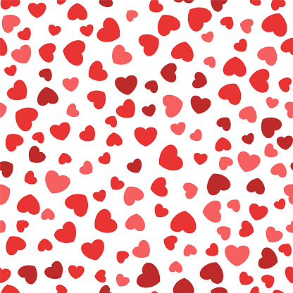Seamless pattern with vector flat hearts. Design for packaging, clothing, bed linen, for wrapping paper. Valentines Day gifts.