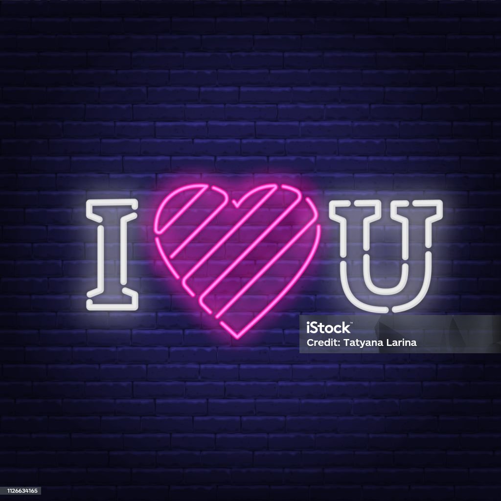 I Love You Neon Lettering Heart Sign Stock Illustration - Download ...