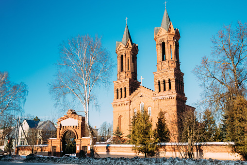 Vitebsk, Belarus. View Of Old Cathedral Of St. Barbara In Winter Sunny Day.