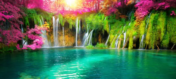 Photo of Waterfall landscape of Plitvice Lakes Croatia.