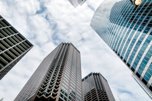 istock Abstract view of skyscrapers upward, architecture background. 1126637835