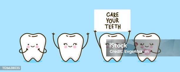 Set Of Cute Little Teeth On Blue Stock Illustration - Download Image Now - Teeth, Icon Symbol, Happiness