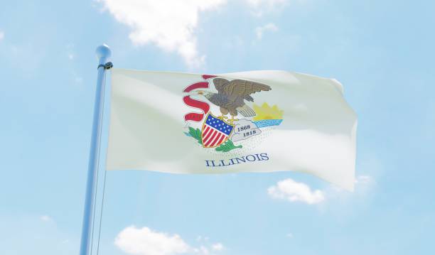 istock Illinois (USA) flag waving against blue sky 1126642203