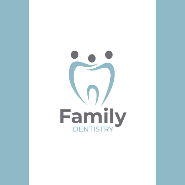 Modern family dentist logotype design. Abstract tooth with family silhouettes icon logotype. Dental clinic vector sign mark icon. Modern family dentist logotype design. Abstract tooth with family silhouettes icon logotype. Dental clinic vector sign mark icon. dentist logos stock illustrations