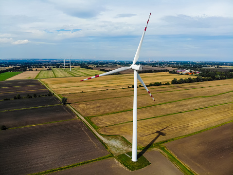 Wind turbine renewable energy aerial view