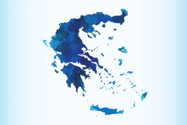 Vector illustration of Greece watercolor map vector illustration of blue color on light background using paint brush in paper page