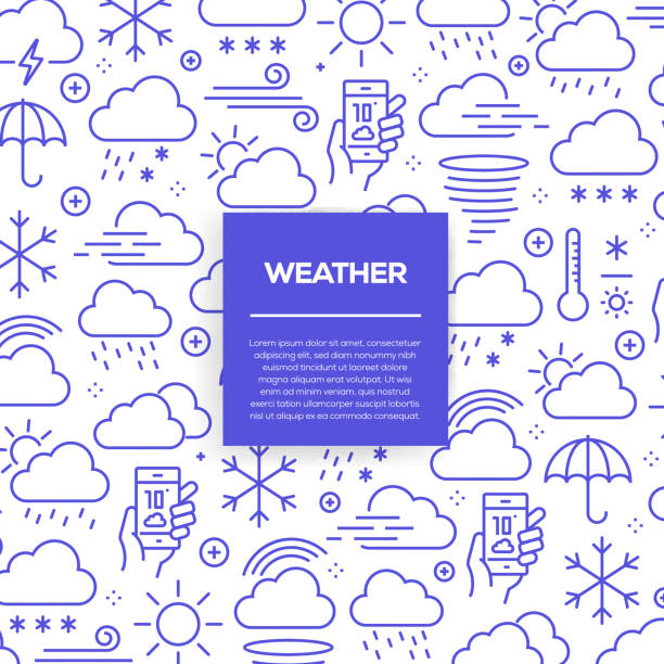 vektor-reihe von design-vorlagen und elemente für wetterelemente in trendigen linearen stil - musterdesigns mit linearen symbole im zusammenhang mit wetterelemente - vektor - seamless pattern meteorology snowflake stock-grafiken, -clipart, -cartoons und -symbole