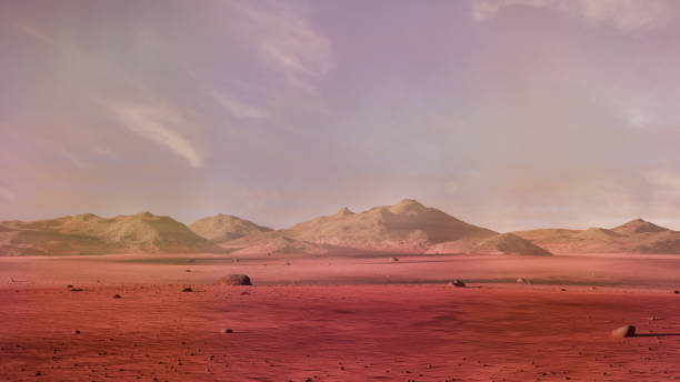istock landscape on planet Mars, scenic desert surrounded by mountains red planet surface scene 1126655650