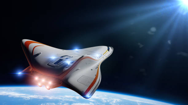 istock spaceship in orbit of planet Earth, shuttle orbiting the blue planet 1126659138