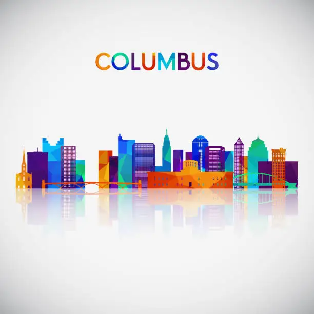 Vector illustration of Columbus skyline silhouette in colorful geometric style. Symbol for your design. Vector illustration.