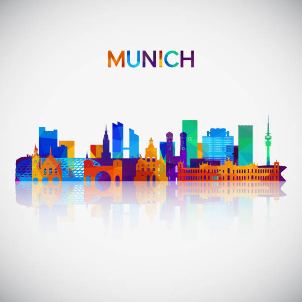 stockillustraties, clipart, cartoons en iconen met münchen skyline van silhouet in kleurrijke geometrische stijl. symbool voor uw ontwerp. vectorillustratie. - münchen