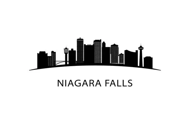 Vector illustration of Niagara Falls city skyline. Black cityscape isolated on white background. Vector banner.