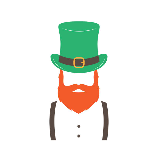 Stylish Irishman with ginger beard wearing hat. Happy St. Patrick's Day. Hipster emblem. Vector illustration. Stylish Irishman with ginger beard wearing hat. Happy St. Patrick's Day. Hipster emblem. Vector illustration. leprechaun hat stock illustrations