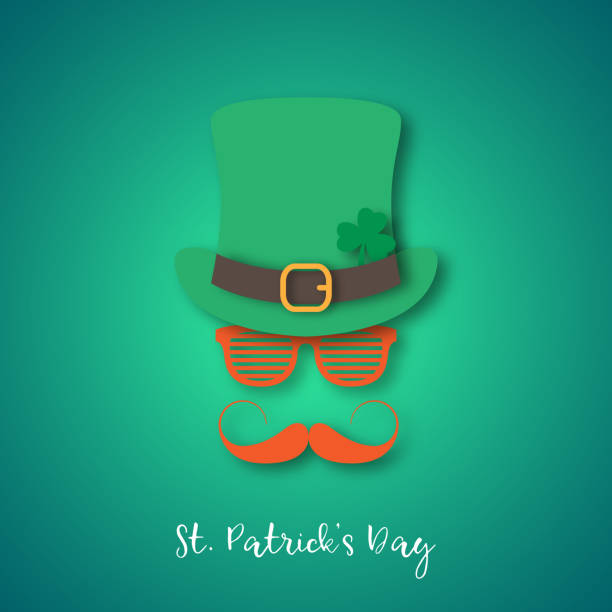 istock Irishman with ginger mustache wearing hat and glasses. Happy St. Patrick's Day banner in paper cut style. Vector illustration. 1126659905