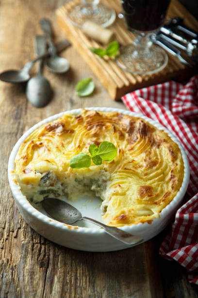 Homemade fish pie Homemade fish pie with mashed potato fish pie stock pictures, royalty-free photos & images