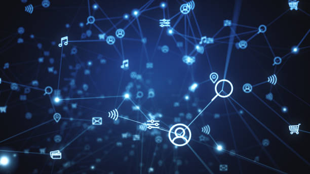 istock Background of randomly moving network and internet related things. Online shopping, social networks, connections, global connections. 3d illustration 1126668266