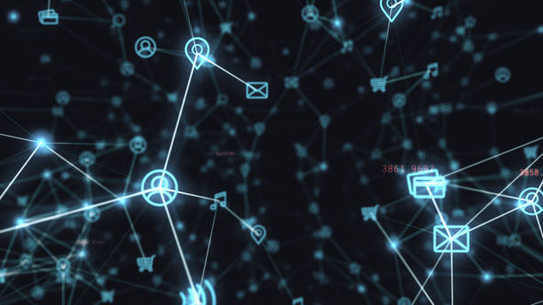 istock Background of randomly moving network and internet related things. Online shopping, social networks, connections, global connections. 3d illustration 1126668276