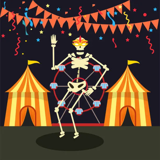 Vector illustration of dancing skeleton on the move. vector illustration