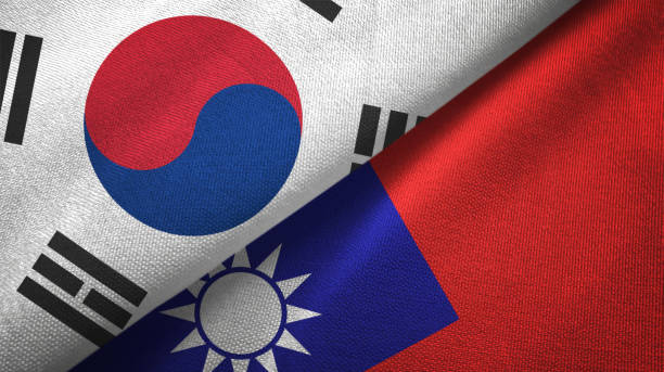 Taiwan and South Korea two flags together textile cloth, fabric texture Taiwan and South Korea flags together textile cloth, fabric texture south korea south korean flag korea flag stock pictures, royalty-free photos & images