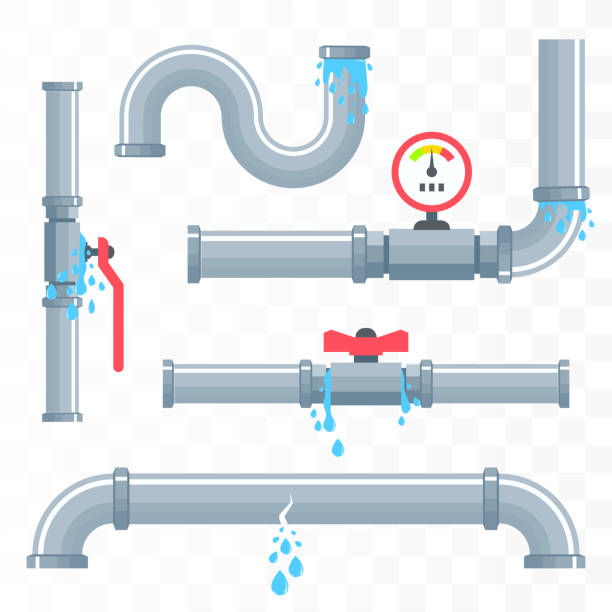 ilustrações de stock, clip art, desenhos animados e ícones de leaking pipes. - faucet water pipe water symbol