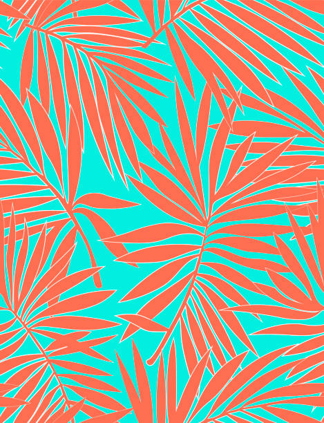 ilustrações de stock, clip art, desenhos animados e ícones de tropical seamless pattern with exotic palm leaves. vector illustration. nature seamless pattern. hand drawn abstract tropical summer background : palm tree leaves in silhouette, line art. flat jungle prints. - palm leaf leaf palm tree frond