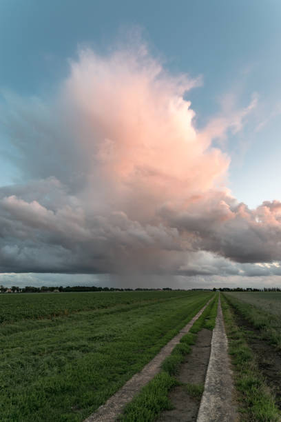 The sun casts his last colorful light on this Cumulonimbus cloud. Occasionaly thunder was heard from this storm.
